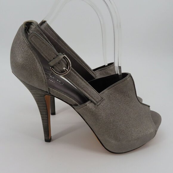 Coach ASHTON Women 9 Shimmer Gray Leather Peep Toe Platform Stiletto Heels Shoes - Picture 8 of 15